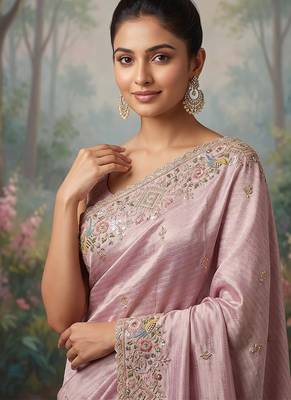 Purple embroidered viscose saree 2