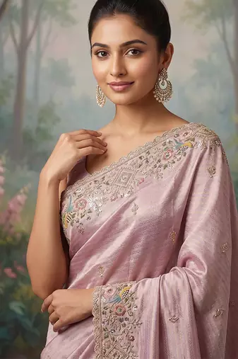 Purple embroidered viscose saree