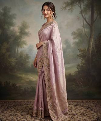 Purple embroidered viscose saree 3