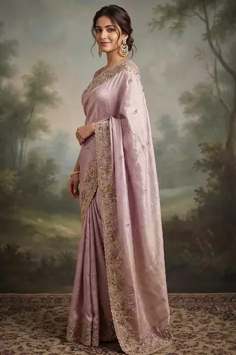 Purple embroidered viscose saree