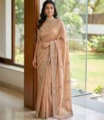 Peach embroidered crush organza saree