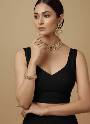 Solid premium silk v neck saree blouse 1
