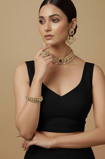 Solid premium silk v neck saree blouse