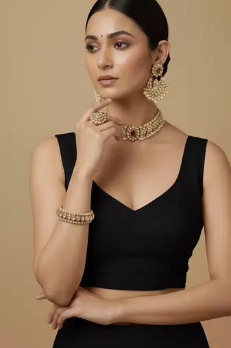 Solid premium silk v neck saree blouse