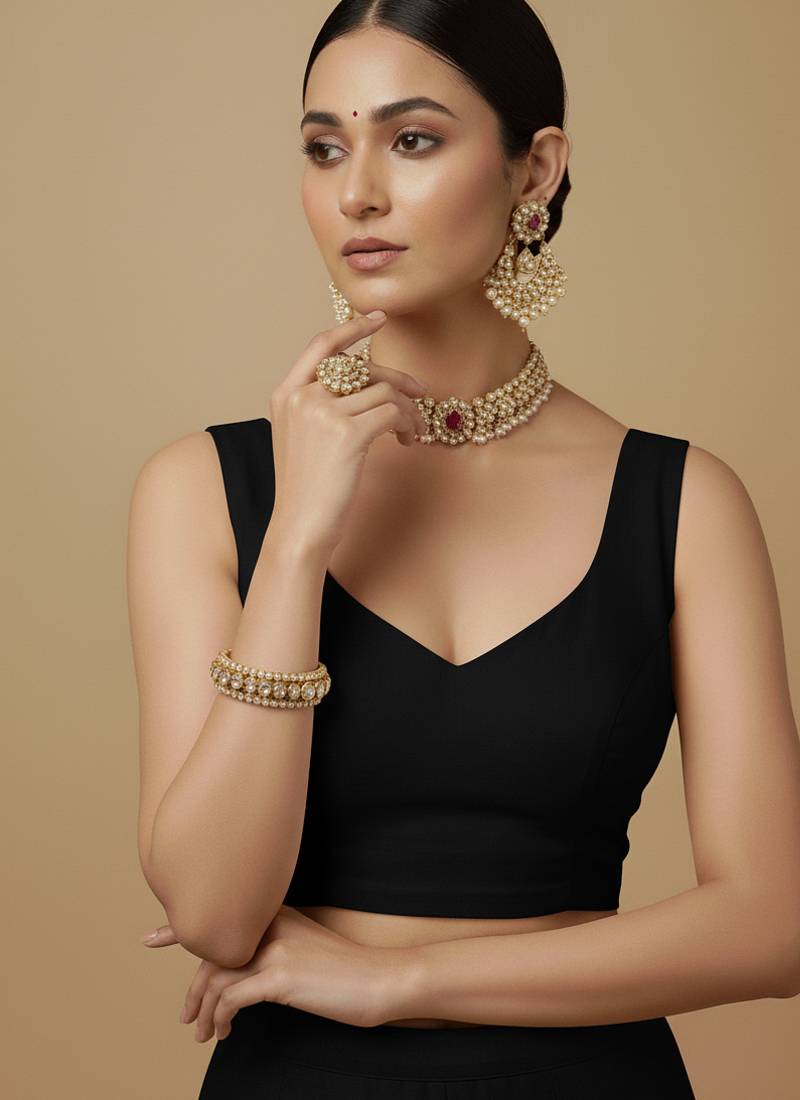 Solid premium silk v neck saree blouse