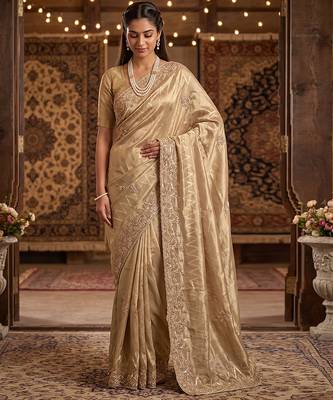 Rose pink embroidered tissue nylon saree 1