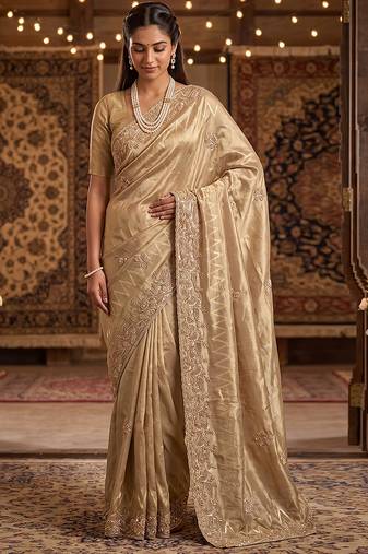 Rose pink embroidered tissue nylon saree