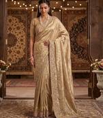 Rose pink embroidered tissue nylon saree