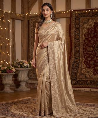 Rose pink embroidered tissue nylon saree 2