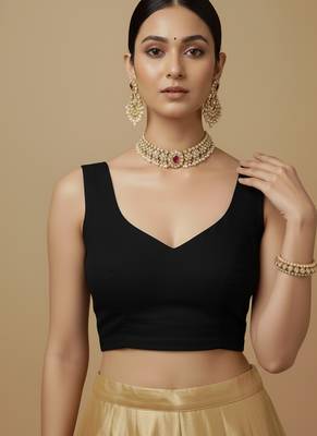 Solid premium silk v neck saree blouse 3