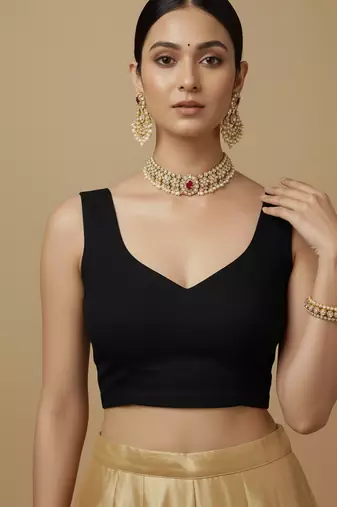 Solid premium silk v neck saree blouse