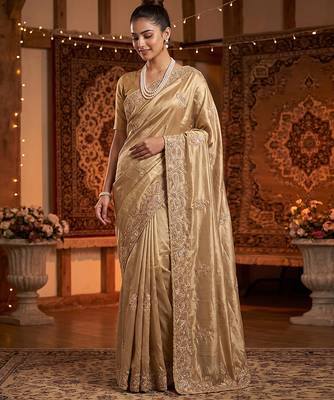 Rose pink embroidered tissue nylon saree 3