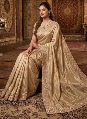 Rose pink embroidered tissue nylon saree 4
