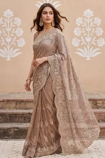 Lavender embroidered net saree