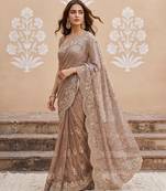 Lavender embroidered net saree