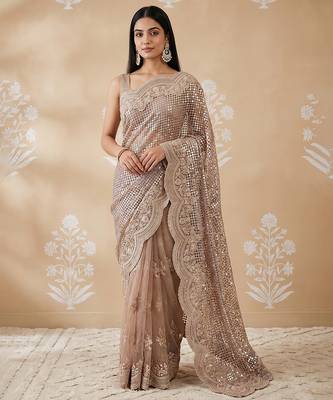Lavender embroidered net saree 2