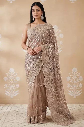 Lavender embroidered net saree