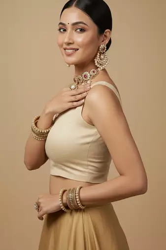 Solid premium silk v neck saree blouse