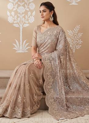 Lavender embroidered net saree 3