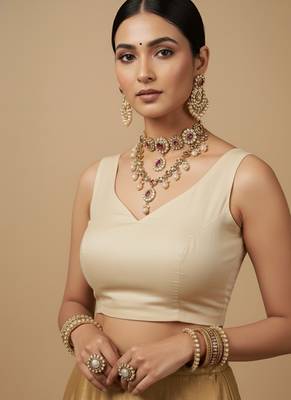Solid premium silk v neck saree blouse 5