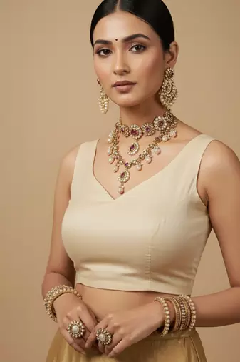 Solid premium silk v neck saree blouse