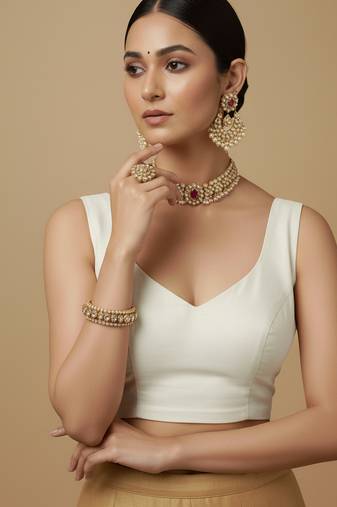 Solid premium silk v neck saree blouse