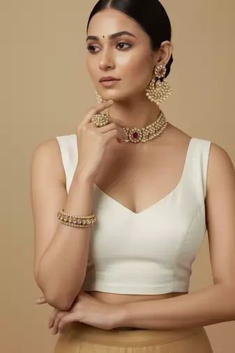 Solid premium silk v neck saree blouse