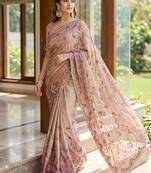 Pink embroidered georgette saree
