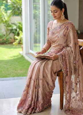 Pink embroidered georgette saree 2