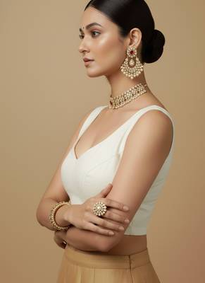 Solid premium silk v neck saree blouse 5