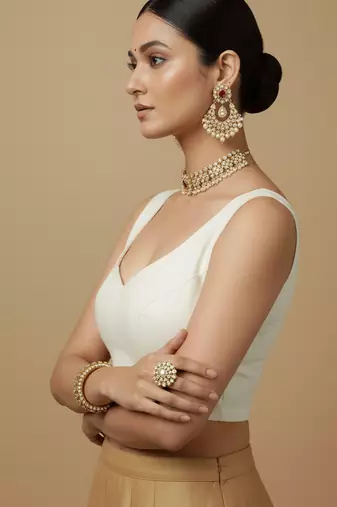 Solid premium silk v neck saree blouse