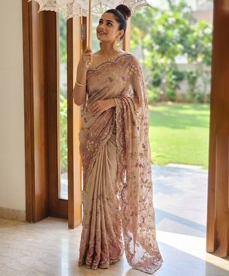 Pink embroidered georgette saree 3
