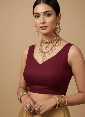 Solid premium silk v neck saree blouse 1