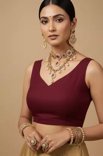 Solid premium silk v neck saree blouse
