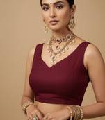 Solid premium silk v neck saree blouse