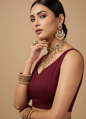 Solid premium silk v neck saree blouse 2