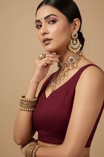 Solid premium silk v neck saree blouse