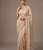 Cream embroidered georgette saree