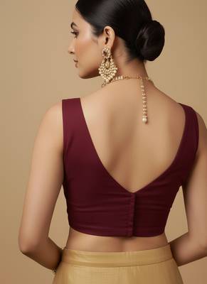 Solid premium silk v neck saree blouse 3