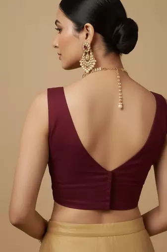 Solid premium silk v neck saree blouse