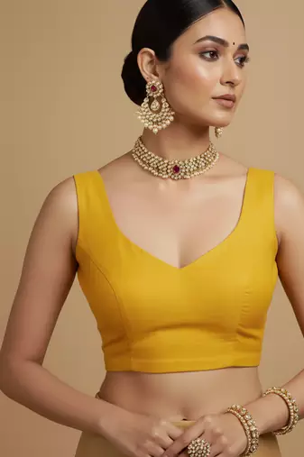 Solid premium silk v neck saree blouse