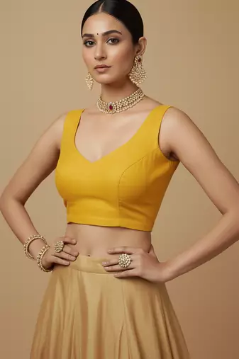 Solid premium silk v neck saree blouse
