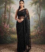 Black embroidered net saree