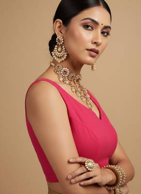 Solid premium silk v neck saree blouse 4