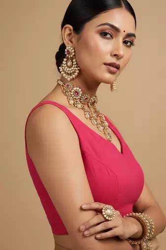 Solid premium silk v neck saree blouse