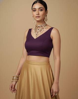 Solid premium silk v neck saree blouse 2