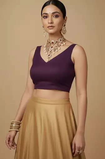 Solid premium silk v neck saree blouse