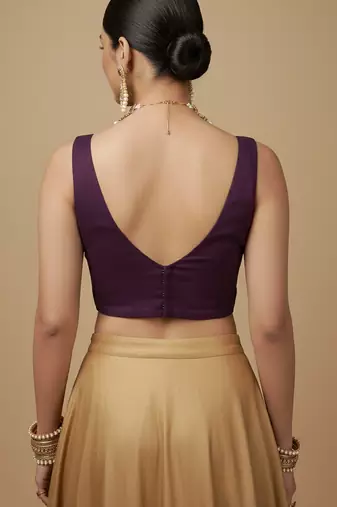 Solid premium silk v neck saree blouse