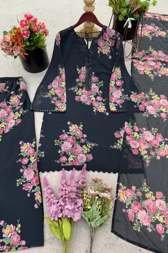 black georgette readymade suit with digital printed work