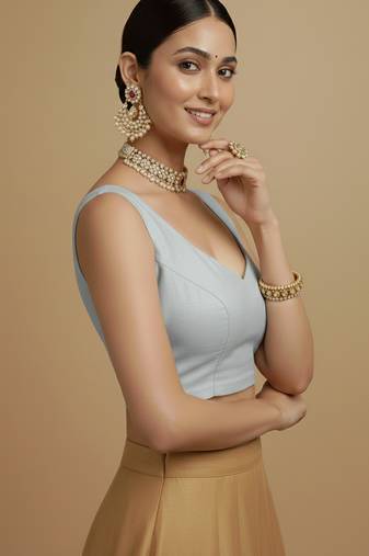 Solid premium silk v neck saree blouse